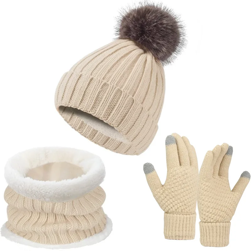 Men's Windproof Hat Outdoor Travel Leisure Winter Scarf Gloves Three-Piece Neck One Plus Cashmere Warm Winter Knitted Hat