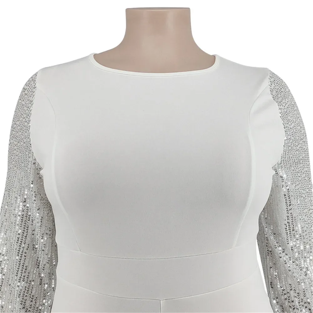 New Plus Size Jumpsuit Women Elegant Sequins Full Sleeve One Piece Outfit Solid Office Lady Romper Fall Wholesale Drop Shopping