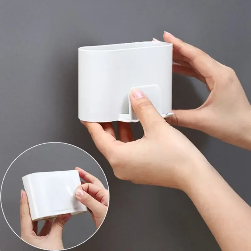 Toothbrush Holder Punch-free Wall-mounted Toothbrush Holder Shaver Toothpaste Mouthwash Cup Storage Rack Bathroom Accessories toothbrush holder