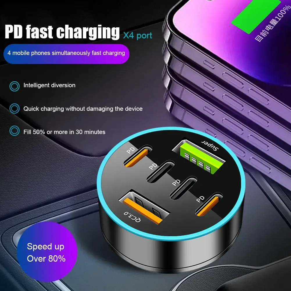 New Digital Display Car With 4 USB Car Charger 66w Fast Charging Car Mobile Phone Adapter PD Mobile Phone Charging Head