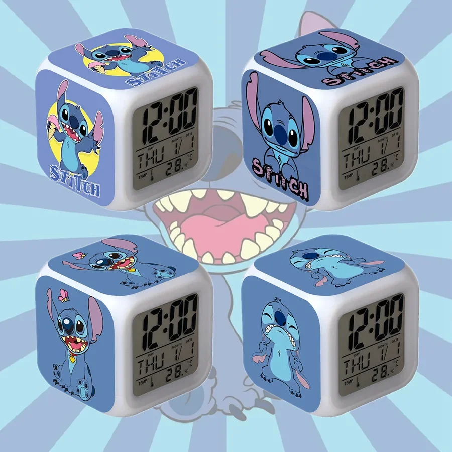 

Disney Stitch Alarm Clock Growing LED Color Change Digital Light PVC Lilo & Stitch Cartoon Figure Toys for Kids Birthday Gift