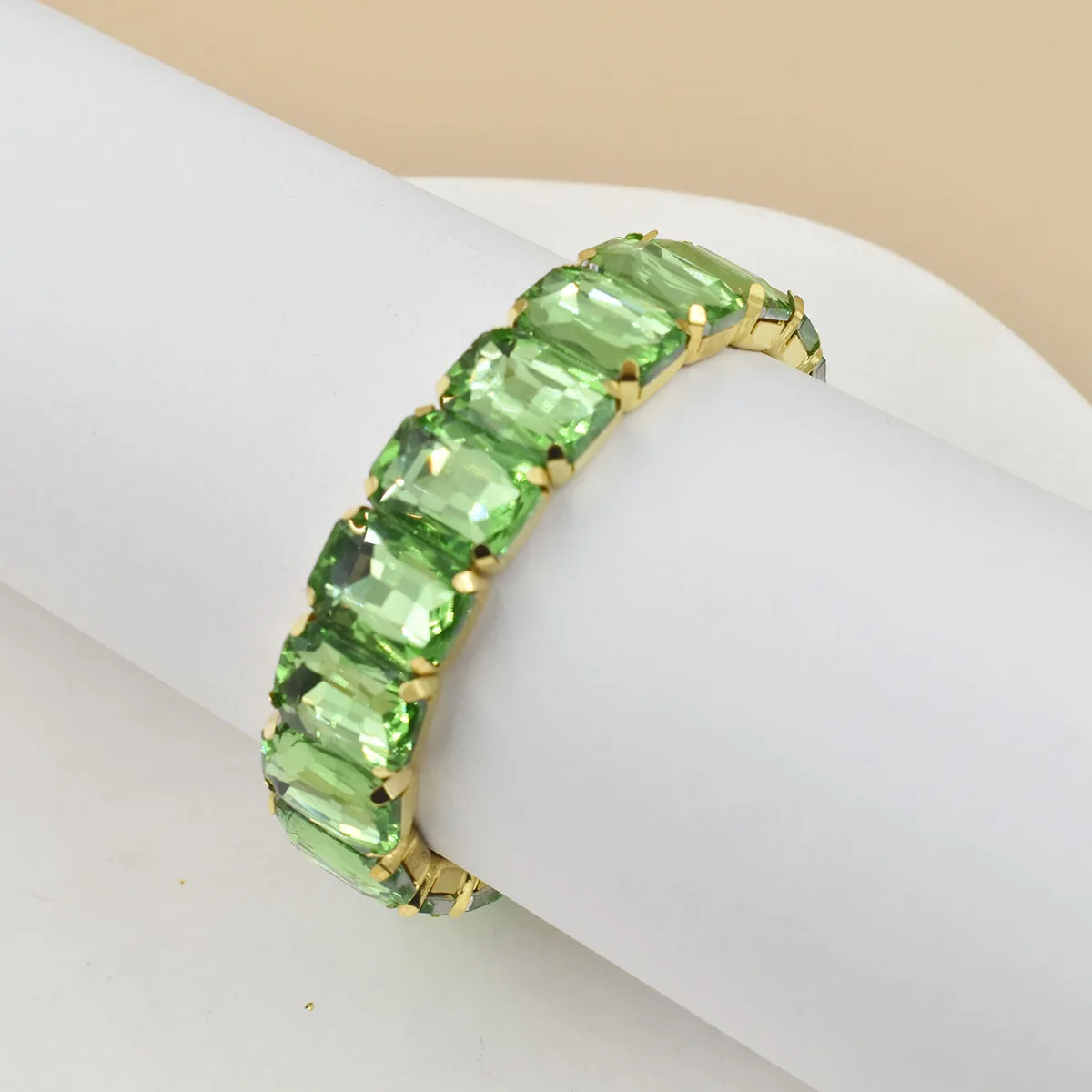 Colorful Geometric Crystal Square Elastic Bracelet – Boho Style