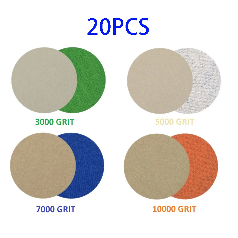 

20Pcs 4 Inch 100mm Sanding Paper Wet/Dry Sandpaper 3000/5000/7000/10000 Grit Hook And Loop Round Sander Disc For Car Polishing