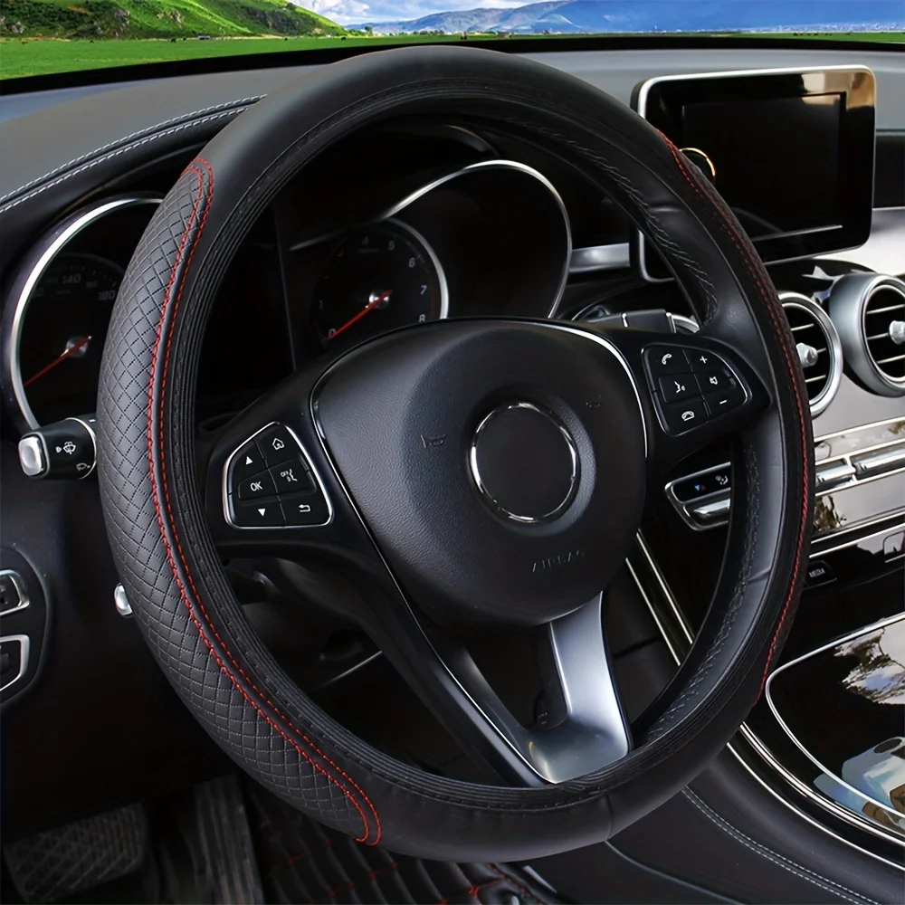 Steering wheel cover Universal Fit PU Leather 3D Embossed for Enhanced Grip Comfort Easy Install for 37-38cm Wheels