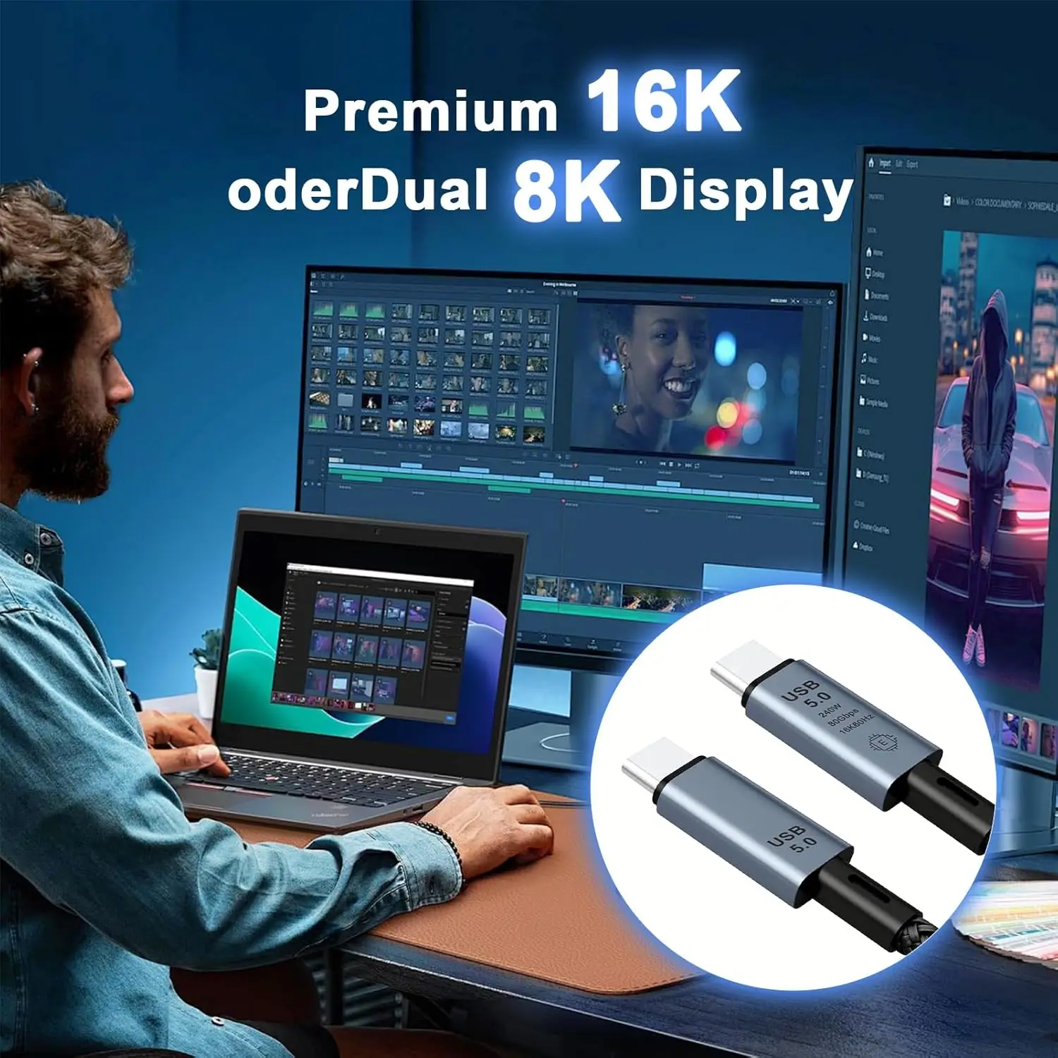 새로운 USB 5.0 케이블 80Gbps 240W 16K/60Hz 비디오, 썬더볼트 5 타입 C 고속 충전, 아이폰 17, 맥북 프로, 아이패드용