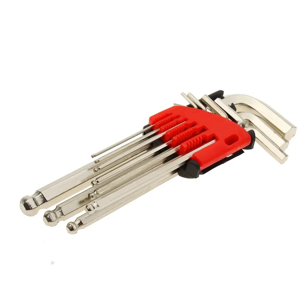 9pcs/set 1.5~10mm Hex Key Allen Wrench With Ball Point End Silver Tone Set Of Tools Short Length L-Shape Wrench - Image 3