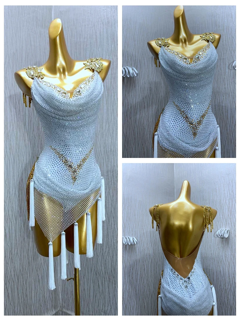White Latin Dance Dress Competiton Costume Latin Dancewear Ladies