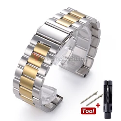 Elegant Stainless Steel Watch Band - 20mm/22mm Adjustable Strap - 22mm (Silver gold)