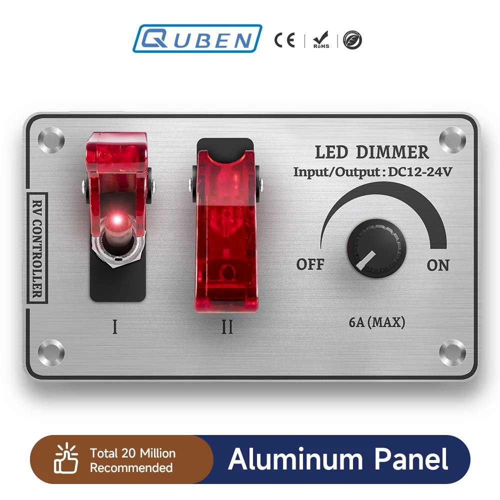 

Toggle Switch Multi-Functions Aluminum Panel LED Dimmer Switch 12V 24V for RV Dual Port USB QC3.0 for Yacht Travel Trailers