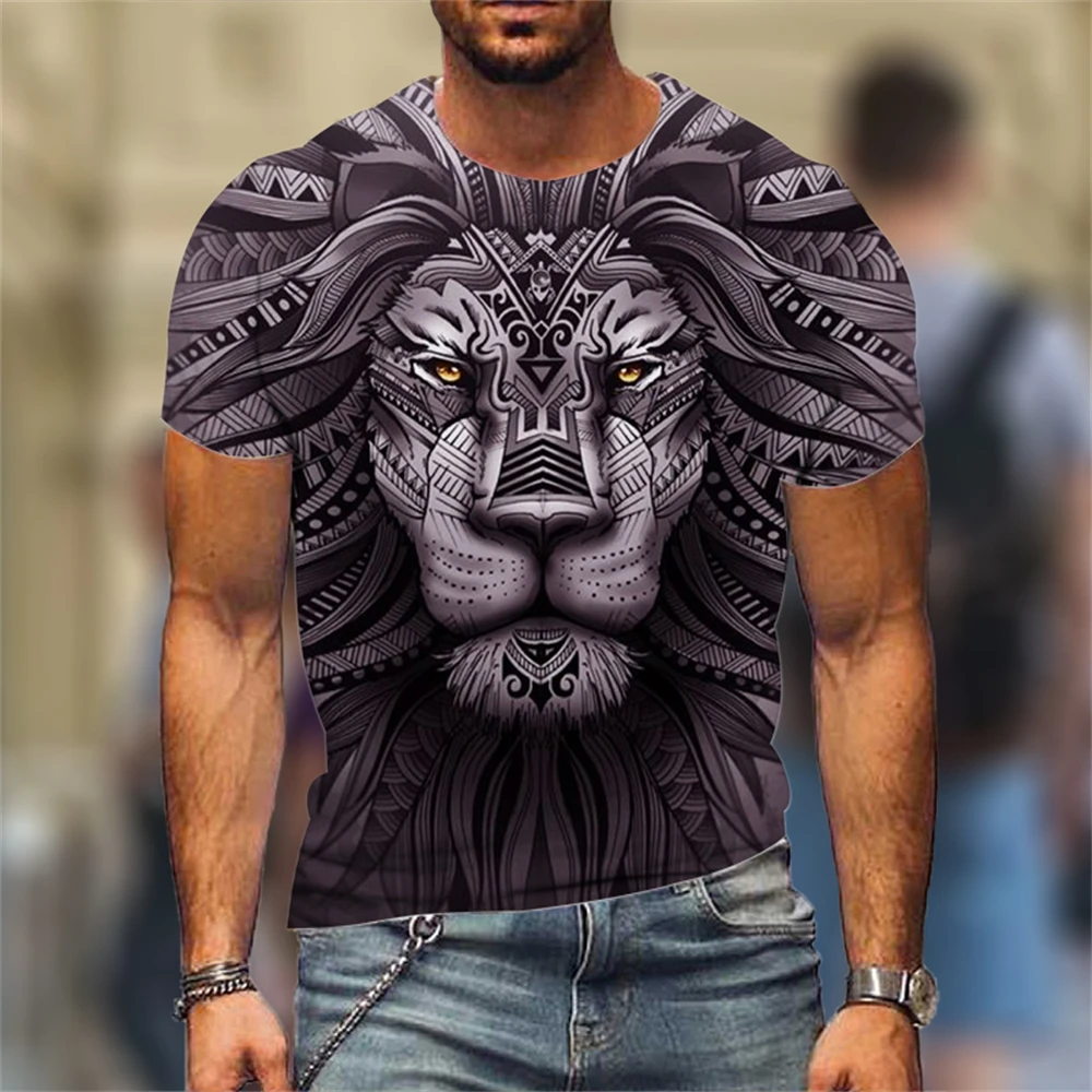 

Мужские футболки яростное животное Lion с 3D принтом, летняя уличная одежда, модные свободные футболки большого размера с коротким рукавом и тигром, топы унисекс, футболки