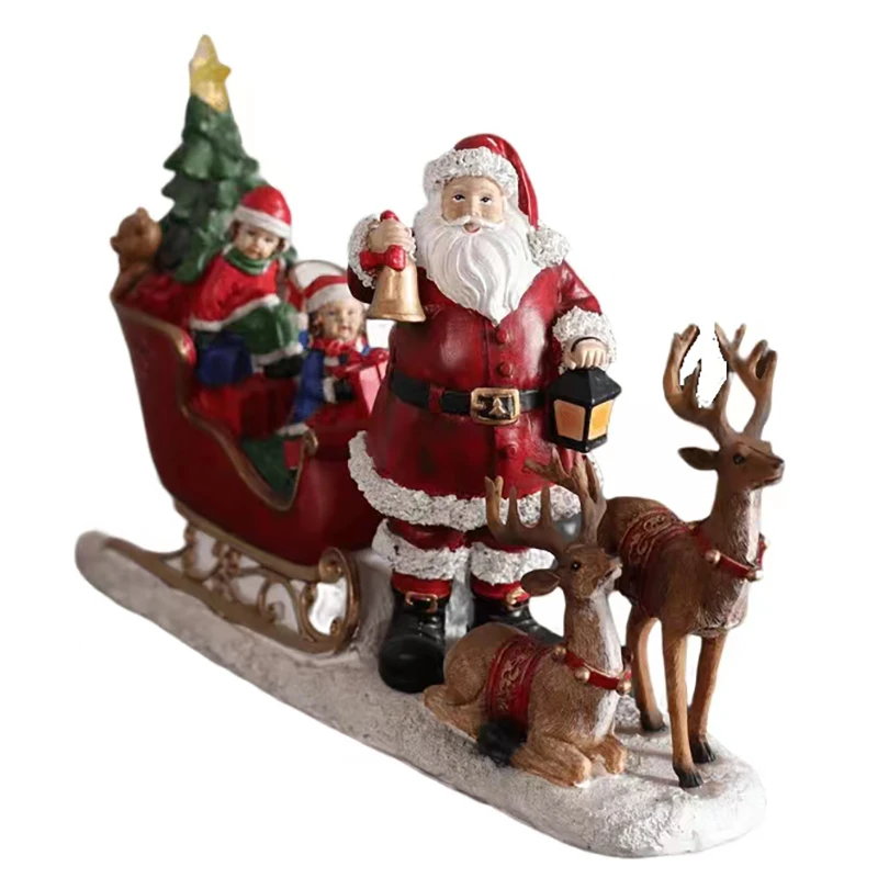 

Christmas Decoration Gift Vintage 크리스마스American Style Santa Claus Reindeer Pull Car Resin decoración de navidad 2023 Landscape