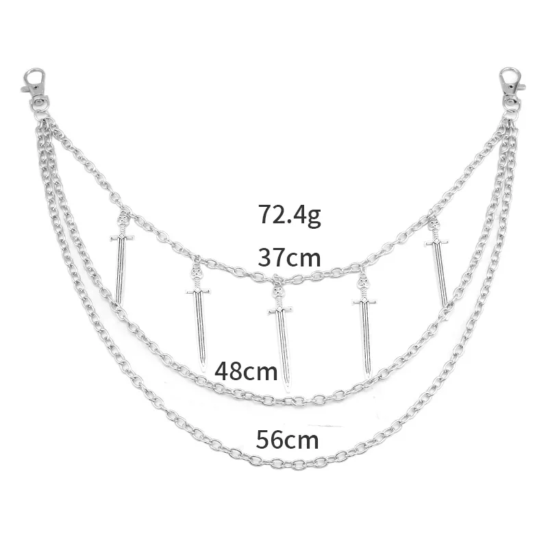 Cross Sword Charm Belt Punk Street Cross Sword Charm Belt Waist Chain Male Women Pants Chain Multi Layer HipHop Hook Trousers Keychain