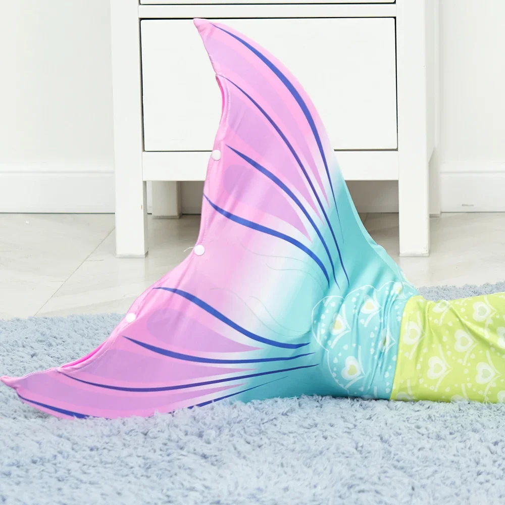 Girls Swimmable Mermaid Tail Princess Dress Cosplay Costume 6pcs/Sets Swimsuit Birthday Party Children Beach Clothes No Monofin