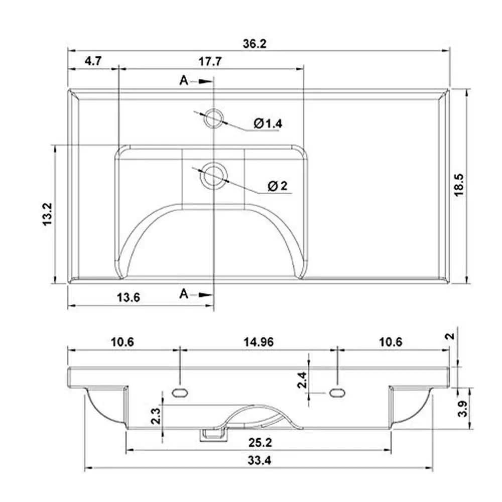 Rectangular White Ceramic Bathroom Sink Overflow Counter Space Left ADA Compliant 3