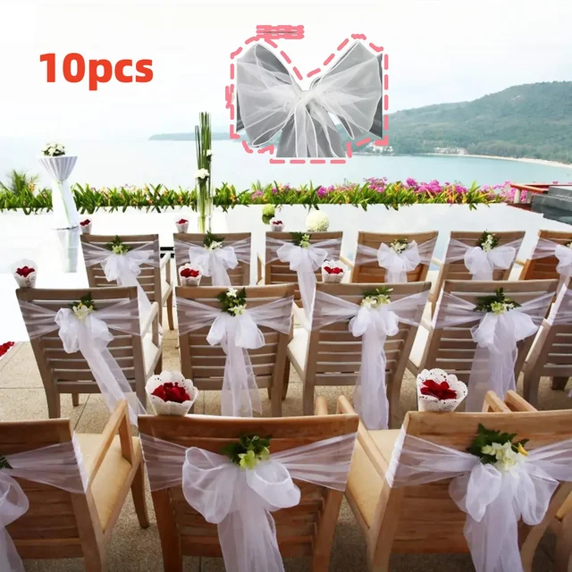 10pcs 6.69x108.26inch Organza Chair Sashes Knot Bands Chair Bows for For Wedding Party Banquet Event Country Wedding Chair