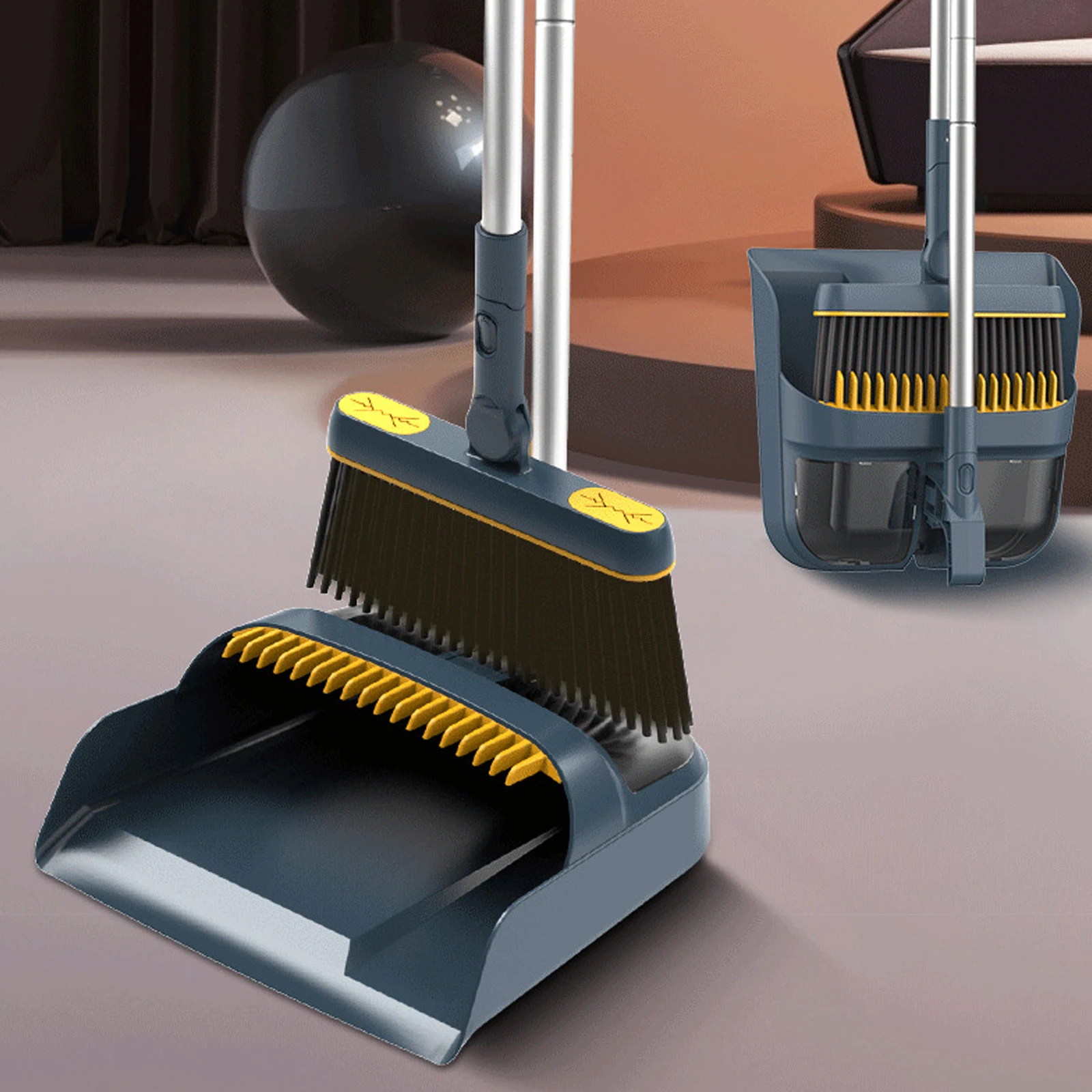 Set Scopa E Paletta Con Manico Lungo 38 Pollici - Girevole 180&deg; Per Pulizie Domestiche