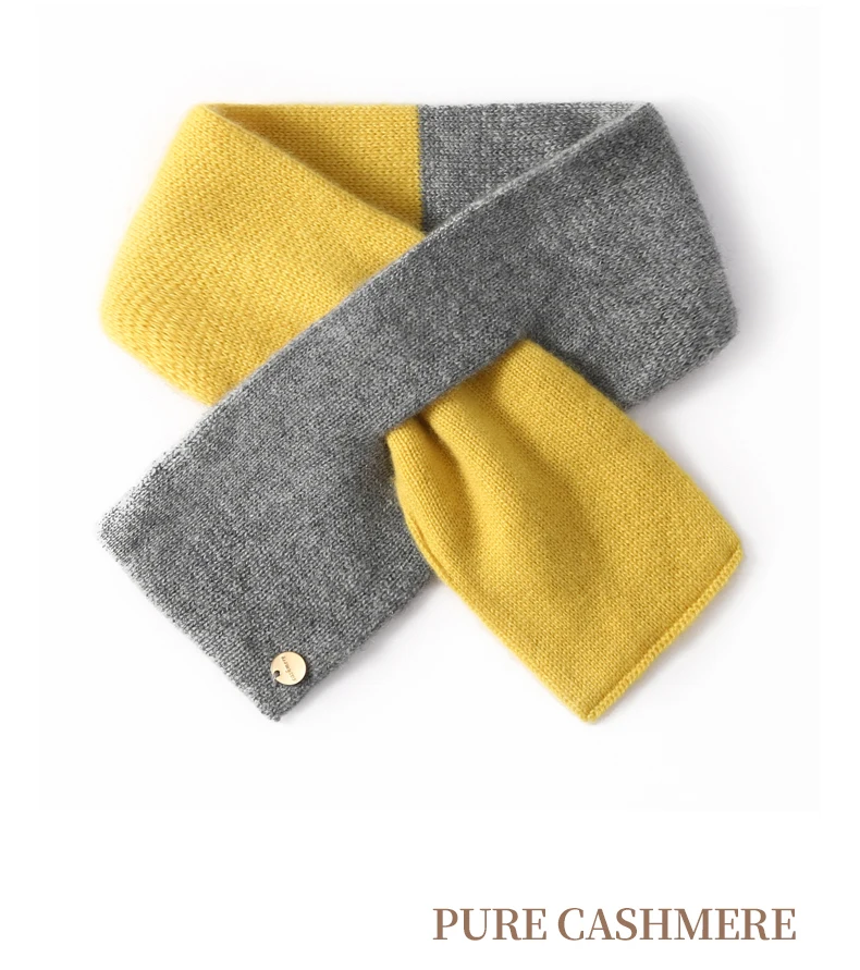 Damen-Schal aus reinem Kaschmir, 2-farbig, gestrickt, mit Schleife, kleiner Schlüsselloch-Schal, Halstuch, Halswärmer, durchgehender Mini-Schal, Boutique, kleine Accs – Detail 14
