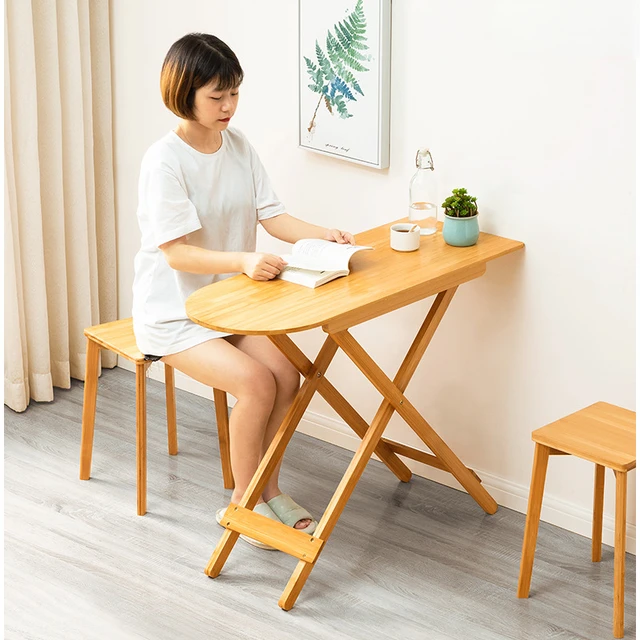 Mesa Plegable de madera maciza para el hogar, Mesa de comedor portátil  Simple y sillas para exteriores, Mesa pequeña redonda para el hogar,  escritorios, Mesa Plegable - AliExpress