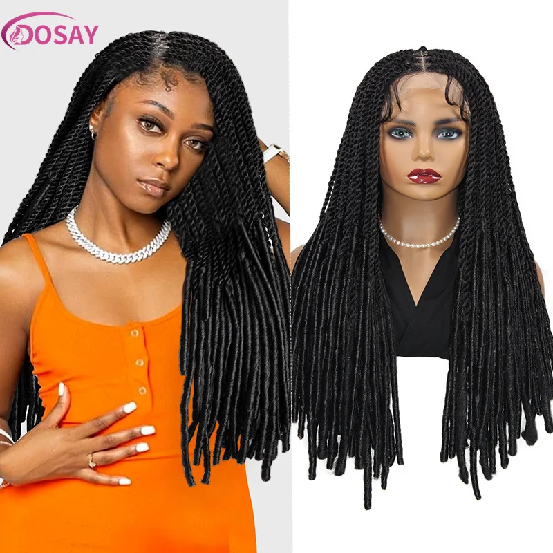 Synthetic Full Lace Frontal Wigs 24 Inch Soft Senegalese Twist Braided Wigs for Black Women Knotless Box Braiding Hair