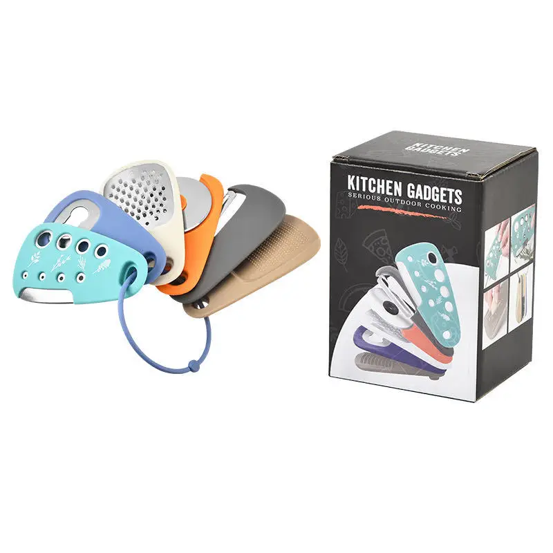 6-Piece Kitchen Gadget Set: Pizza Knife, Vanilla Cutter, Bottle Opener, Shredder, and Garlic Grinder