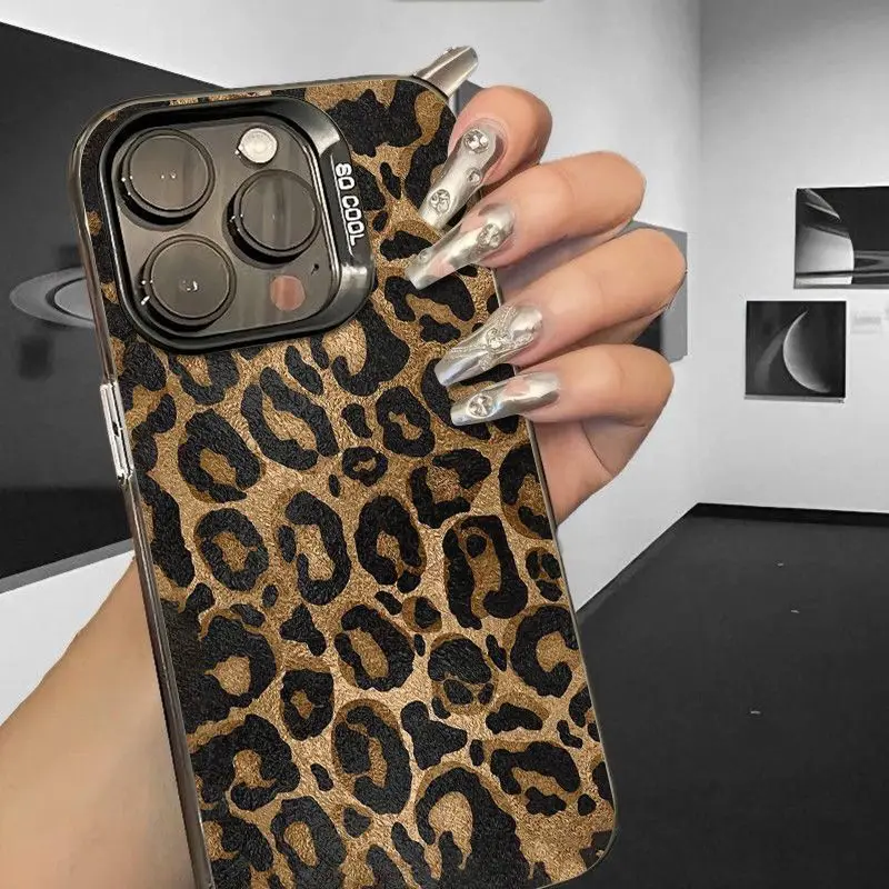 Chic Brown Leopard Print Y2K Matte Shockproof Phone Case