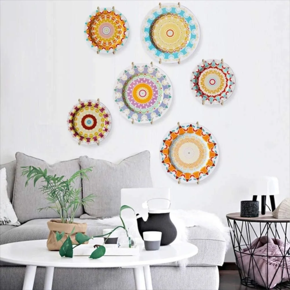 10pcs 6/8/10/12 Inch Spring Hanging Plate Hook Decorative Durable Dish Display Holder Golden Metal W-type Invisible Disc Hook