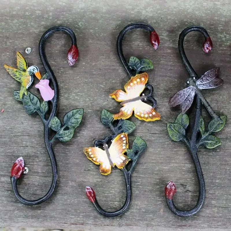 

American Cast Iron Animal Bird Paintings Double-sided S-shaped Hook Garden Entrance Butterfly Dragonfly Decorative Pendant