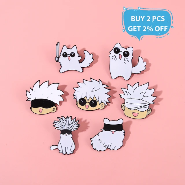 Cartoon Anime Enamel Pin Jujutsu Kaisen Cute White Cat Character Badges  Clothes Button Lapel Pins Jewelry Accessories Gifts