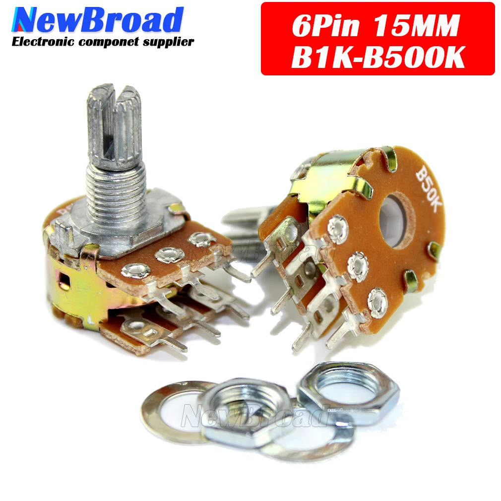 5pcs WH148 B1K B2K B5K B10K B20K B50K B100K B500K 6Pin Shaft Amplifier Dual Stereo Potentiometer 1K 2K 5K 10K 50K 100K 500K