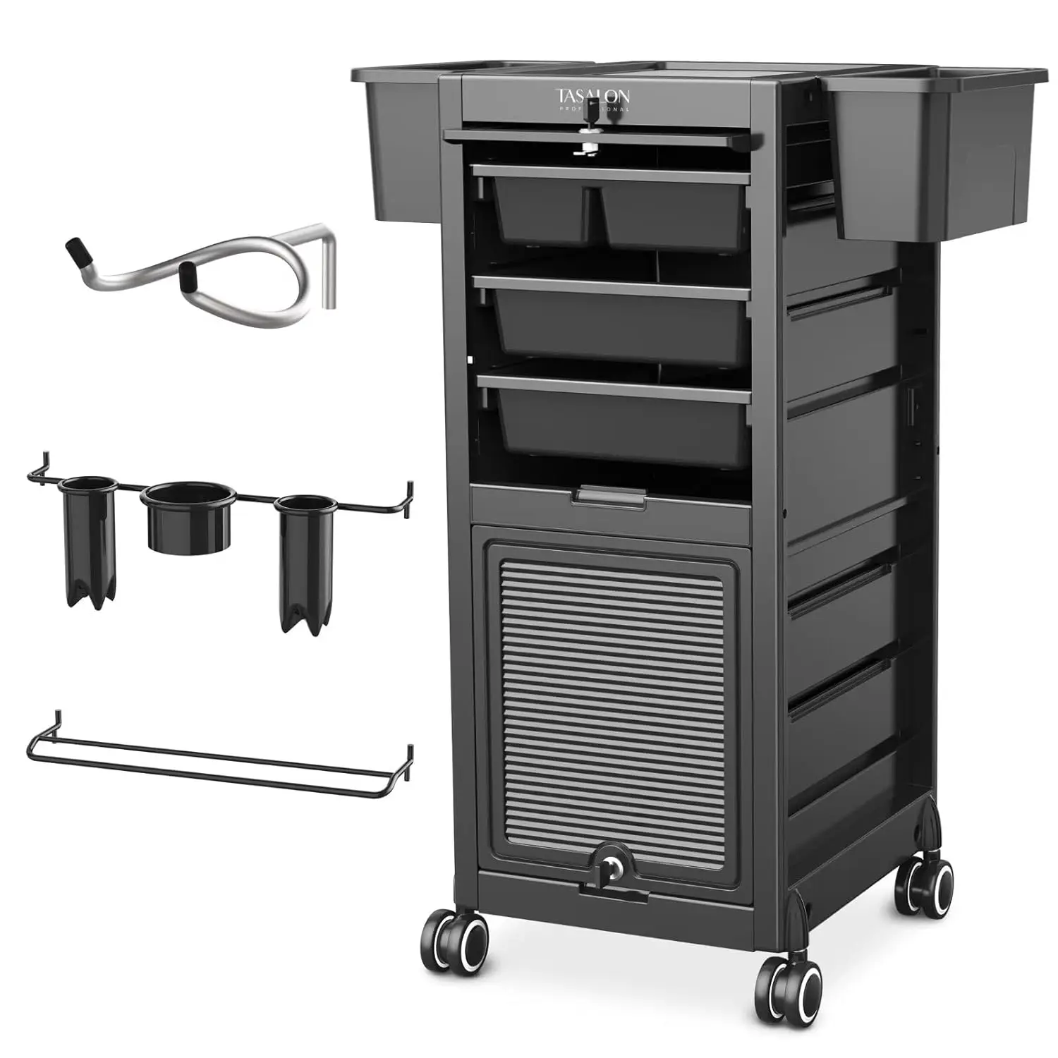 

TASALON Beauty Salon Cart - Lockable Salon Trolley Cart with 6 Drawers and Tool Holders, Salon Stations for Hair Stylist,