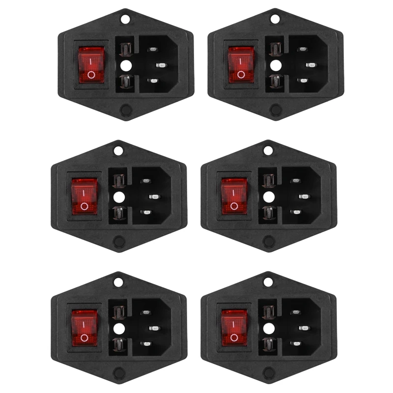 

6X 3 Pin IEC320 C14 Inlet Module Plug Fuse Switch Male Power Socket 10A 250V