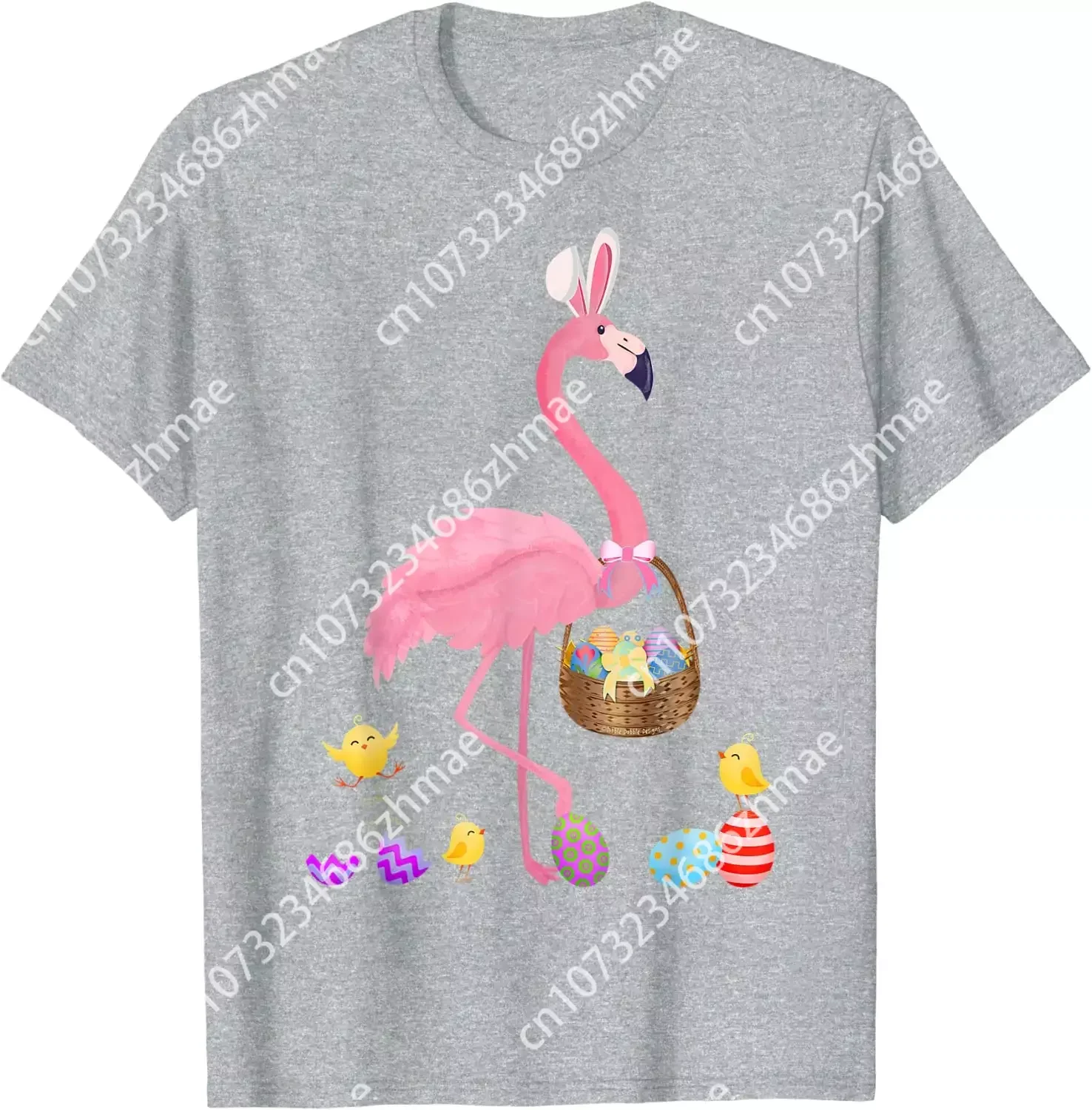 

Pretty Easter Flamingo with Easter Basket Easter T-Shirt Graphic T Shirts Casual Cotton Daily Four Seasons Tees Mens T Shirts