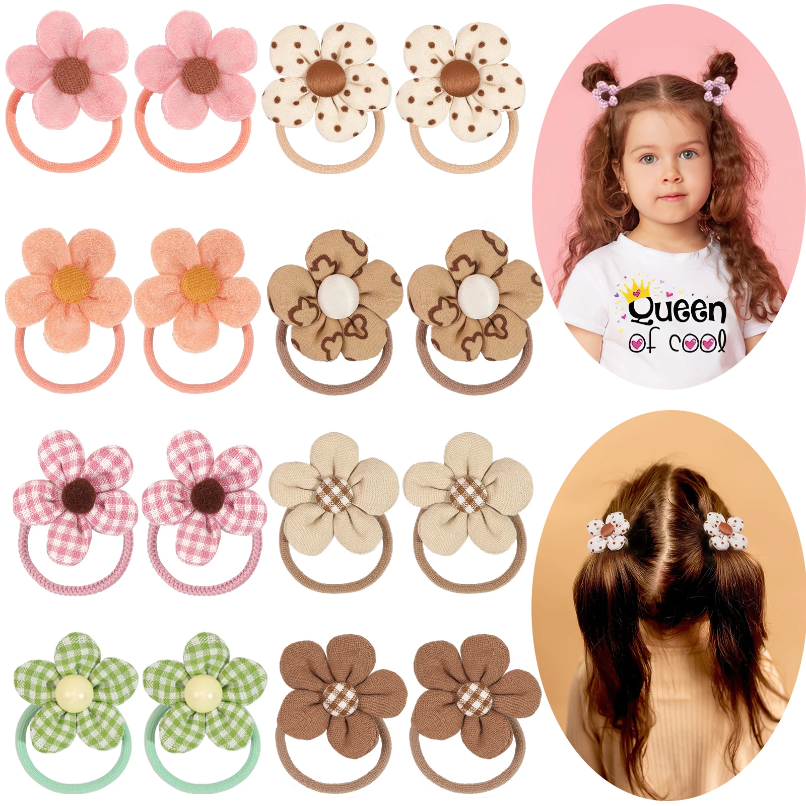 

8Pcs Boutique childrens Hair Ties with Flowers, Hair Bow Ties for Toddler Girls, Elastics Ponytail Holders Pigtails Rubber Band