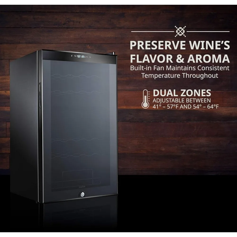33 Bottle Dual Zone Wine Cooler Refrigerator w/Lock Large Freestanding Wine Cellar For Red, White
