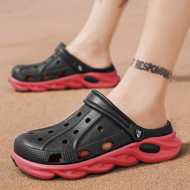 

Модные мужские тапочки, уличная спортивная обувь, пляжные сандалии, садовая обувь, удобные тапочки из ЭВА, двухцветные Сабо