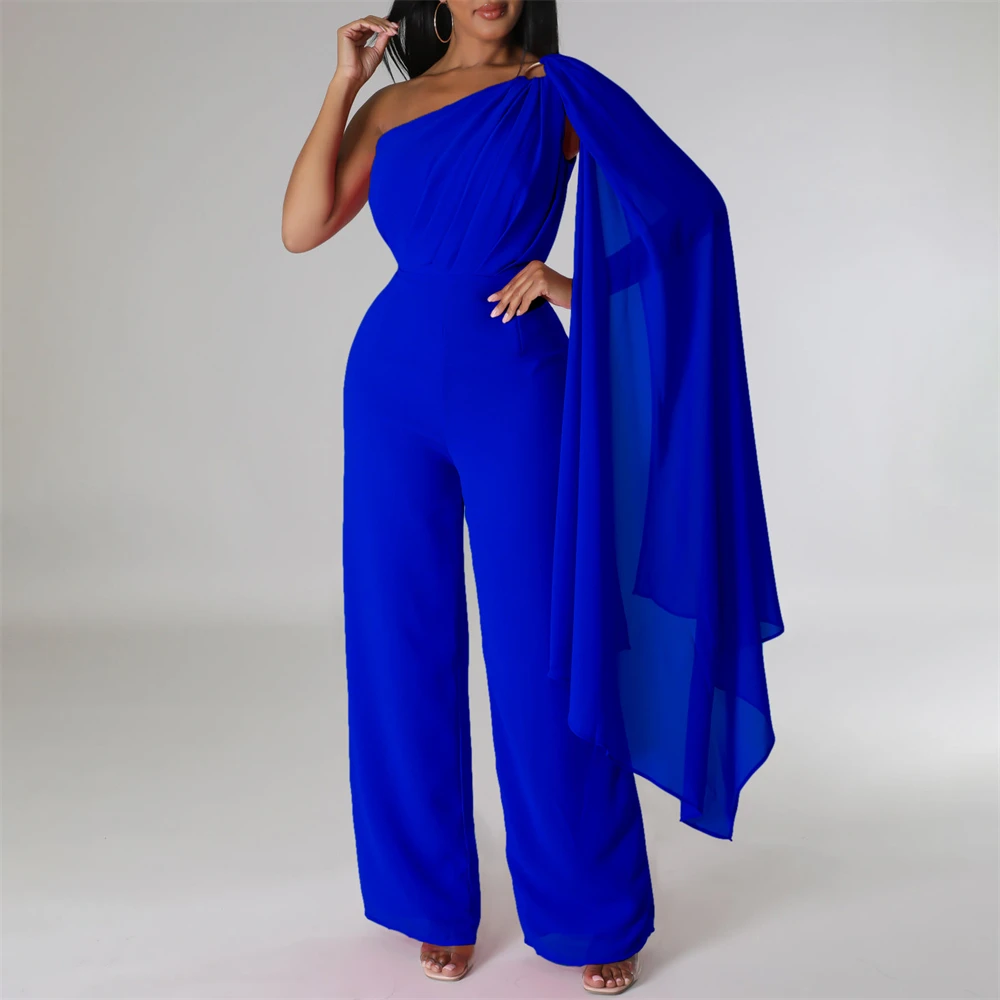 

African Dashiki One Piece Sexy Women One Shoulder Overalls Sleeveless Jumpsuit Fashion Solid Color Rompers Evening Party Outfits