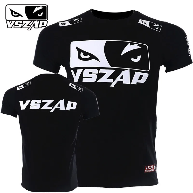 

Vszap Fitness T-shirt MMA Combat Fighting Sanda Thai Boxing Sports Muscle Training Running Personality Wolf Eyes Short Sleeve