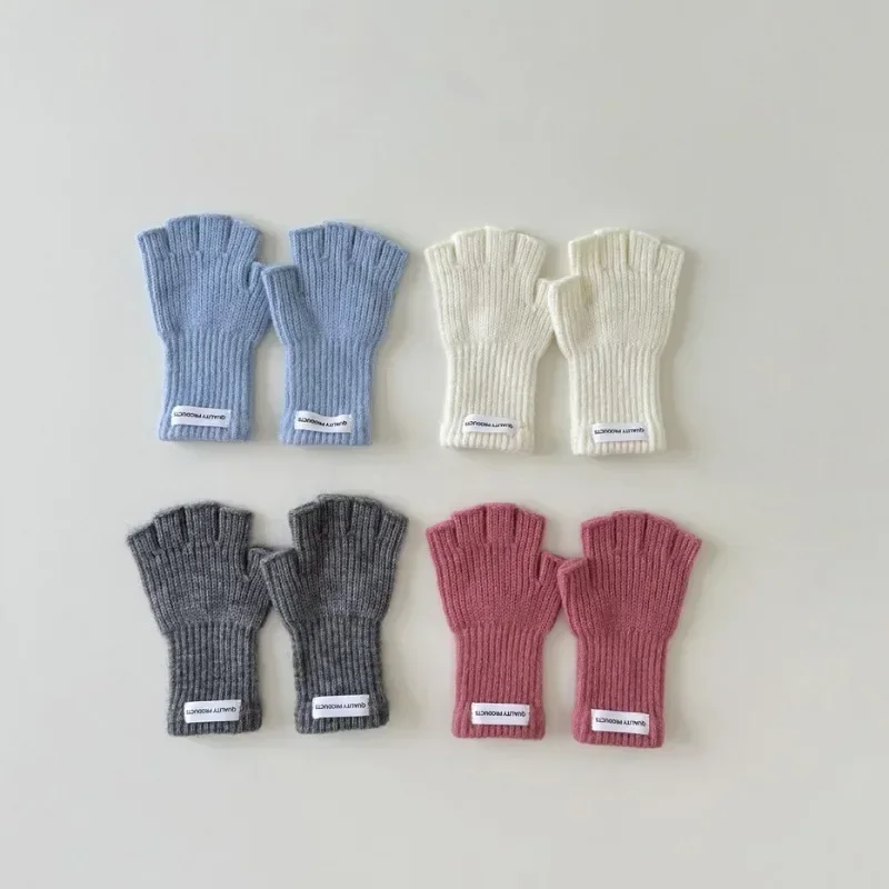 Autumn Winter Wool Warm Children Fingerless Gloves Boys Girls Chic Simplicity Candy Color Student Glove Half-finger Gloves 3