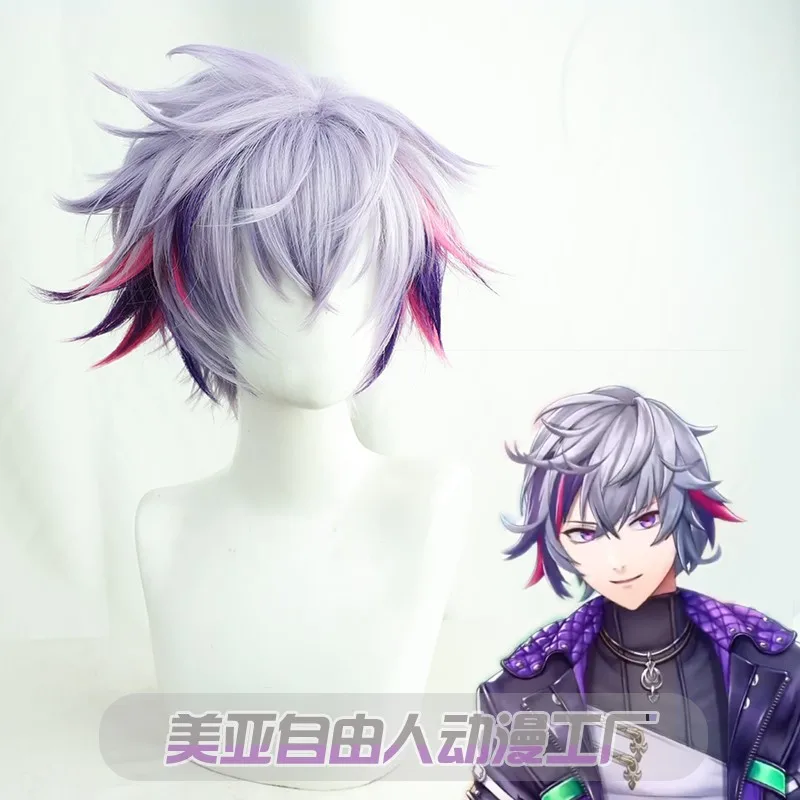 Fuwa Minato Cosplay Wig Vtuber Youtuber Purple Mixed Short Anime Synthetic Hair Halloween Party Carnival Role Play + Cap |