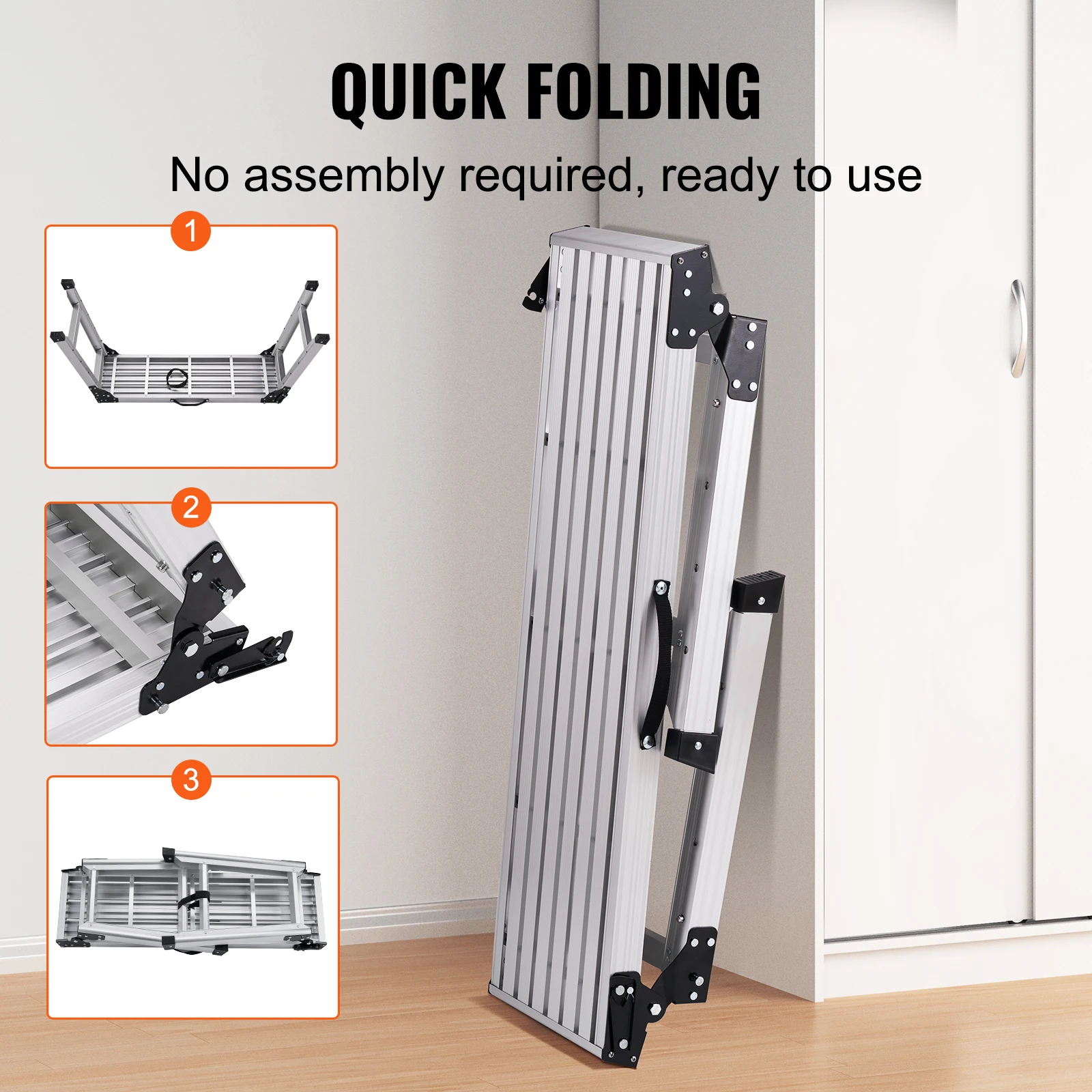 330lbs Work Ladder Platform Adjustable Folding Aluminum Drywall Non-Slip