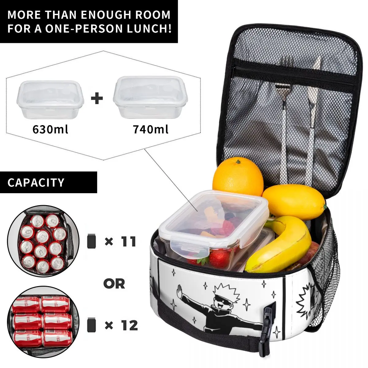 Gojo Satoru Jujutsu Kaisen Accessories Insulated Lunch Bag For School Food Container Reusable Thermal Cooler Lunch Box 4