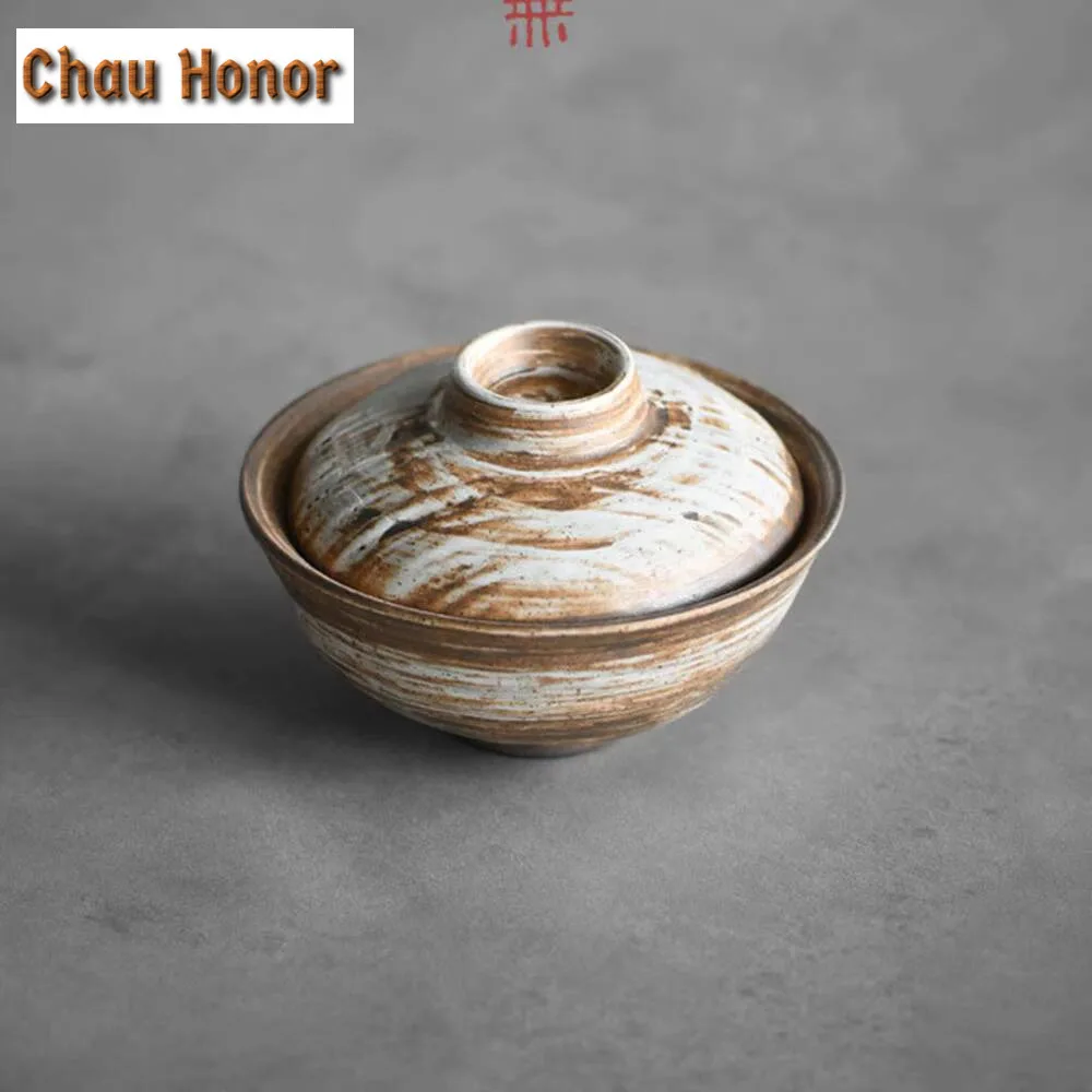 110ml Japanese Coarse Pottery Handmade Gaiwan Handmade Small Tea Tureen Tea Brewing Cover Bowl Drinkware Accessories Ornaments