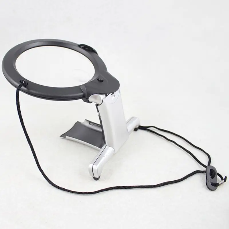 Neck Wear Reading Magnifying Glass 2X 6X Hands Free Magnifier with 2 LED  Lights and Neck Hanging Cord for Reading Sewing Cross Stitch Weaving