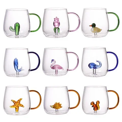 

Cute Cartoon Animal Shape Glass High Borosilicate Glass Juice Cold Drink Mug Coffee Cup Christmas Gift Juice Cold Drink Glass