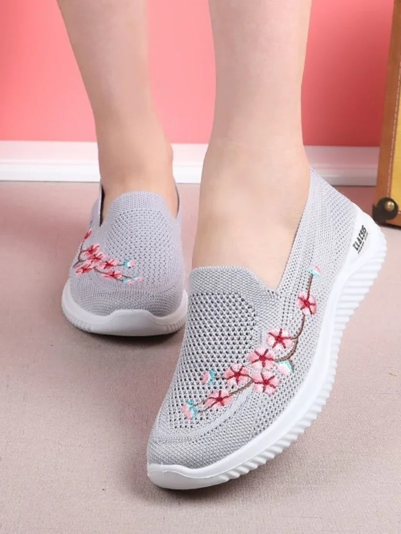 Women Sneakers Mesh Breathable Floral Comfort Mother Shoes Soft Solid Color Fashion Female Footwear Lightweight Zapatos De Mujer 4