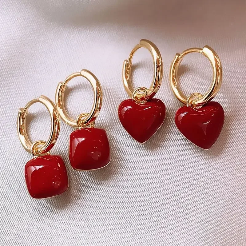 2316060-238dbb.jpg S425c5dd428074a1ab71adba742a5b134O New Design Red Love Heart Dangle Earrings for Women Gold Color Circle Vintage Peach Drop Earring Can Be Separated Jewelry Mallzona