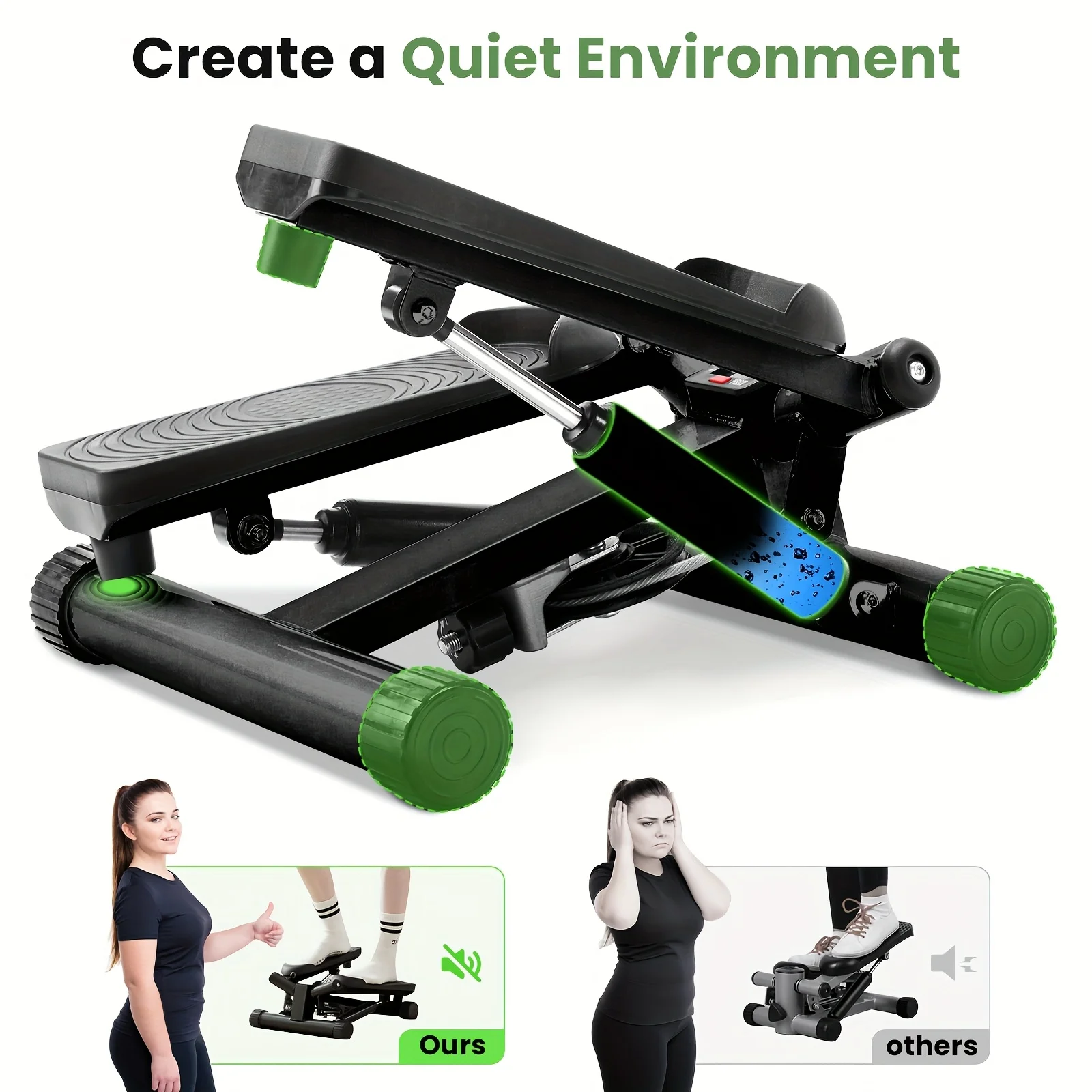 Mini Stepper com Faixas de Resistência Portátil para Exercícios Cardiovasculares, Simulador de Escada Manual Não Dobrável de Aço 300LB para Pernas e Braços em Casa 6