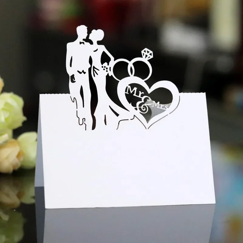 Wooden Wedding Supplies Mini Paper Party Decorations 10 Pcs Folding Writing Wedding Party Ornament Love Golden White Place Name Cards Table Wedding Invite Seat Card