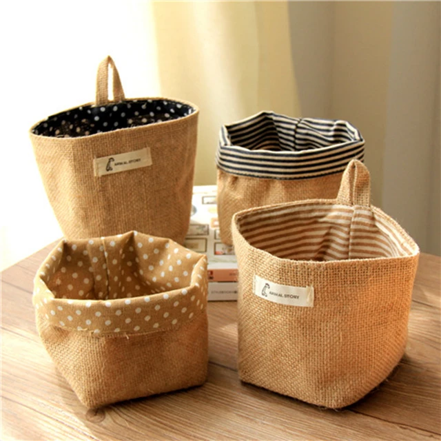 Luanqi 1Pcs 10X13Cm Pamut Ágynemű Függő Zseb Asztal Tároló Kosár Kis Zsákos Sundries Doboz Fogantyúval