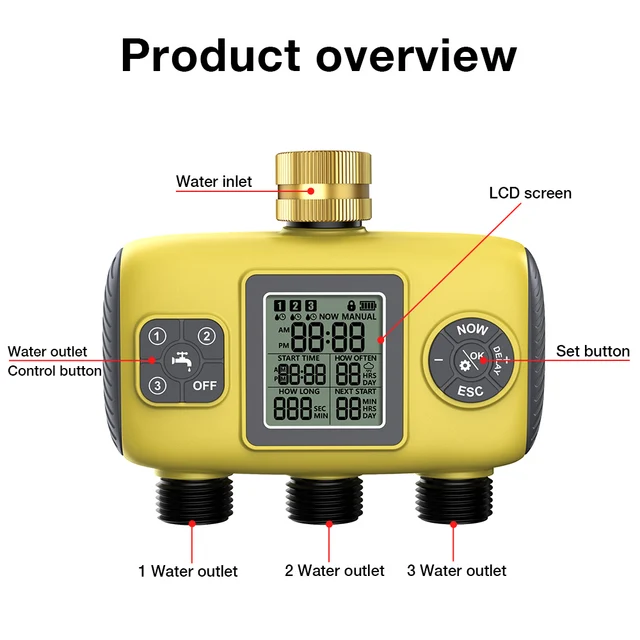 Smart Water Timer Intelligent 1/2/3-Outlet Automatic Irrigation Watering System Sprinkler Timer Garden Programmer LCD Display 6